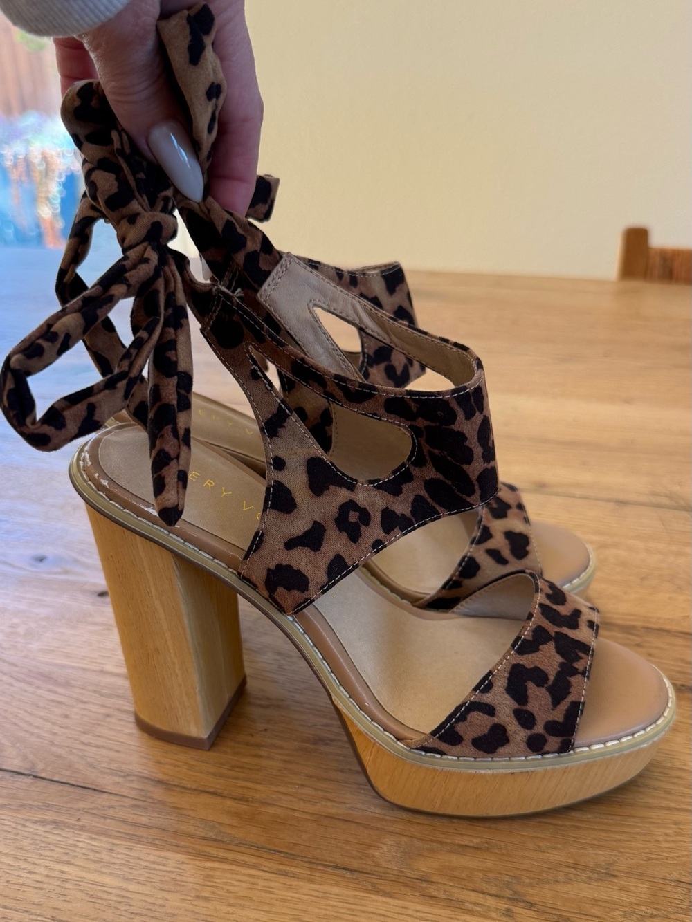 Very Volatile Leopard Print Platform Lace-Up Block Heels